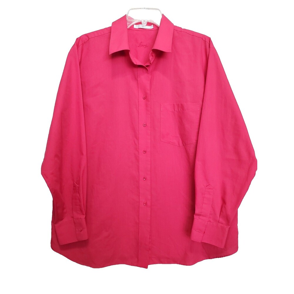 FOXCROFT Wrinkle Free Red Cotton Blend Long Sleeve Button-Up Shirt Size 14W